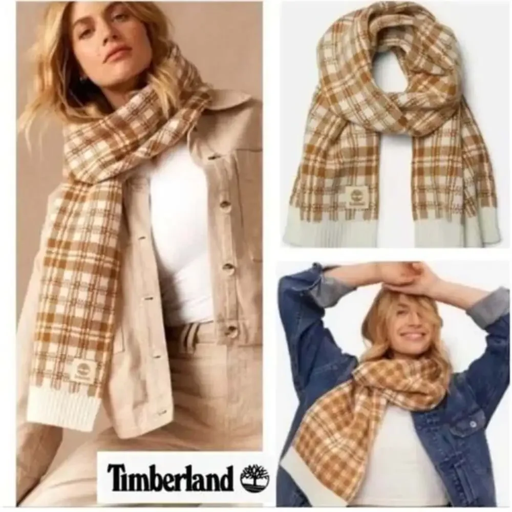 Timberland Buffalo Plaid Wheat and Ivory Scarf NWOT #00184